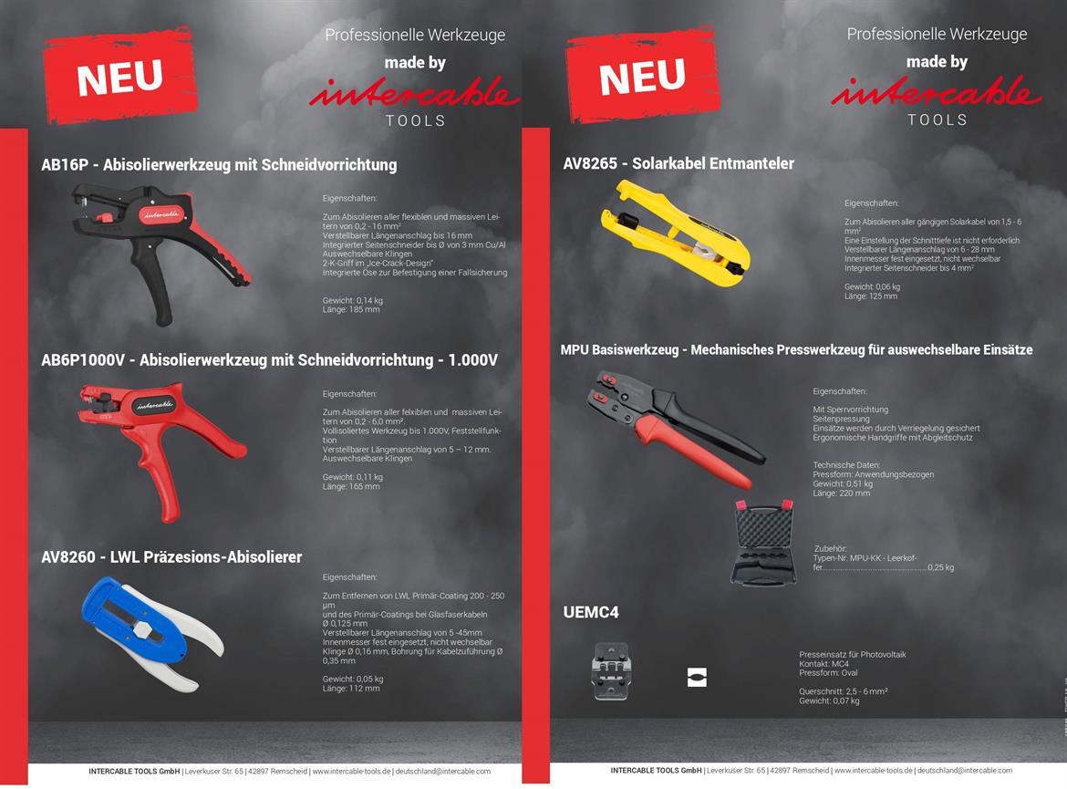 Intercable - Tools, Mechanische Abisolier- und Presswerkzeuge